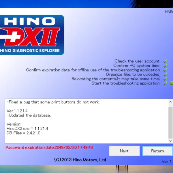 Hino Diagnostic Software DX2 v1.1.21 is a crucial tool for automotive technicians working with Hino vehicles. It provides comprehensive diagnostic capabilities to improve maintenance processes and enhance vehicle performance. This software includes features such as fault code reading, real-time data monitoring, and ECU reprogramming. With its advanced functionalities, DX2 v1.1.21 plays a vital role in ensuring the efficient operation of heavy-duty trucks.