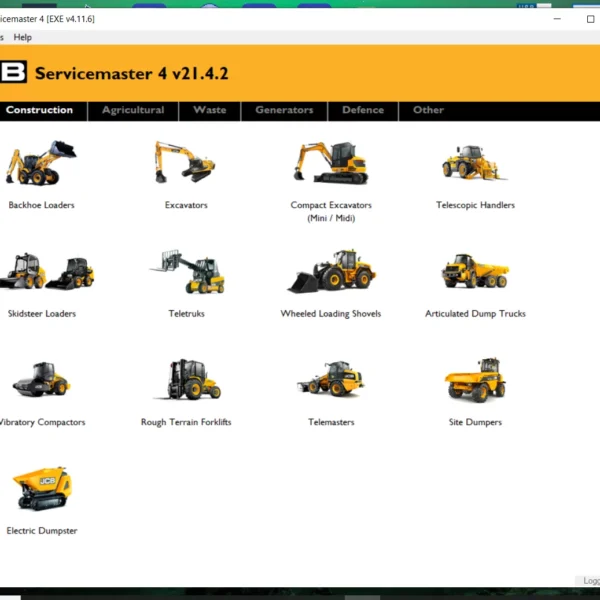 JCB Service Master 4 Software v21.4.2, released in 2021, is a critical tool for diagnosing and maintaining JCB machinery. It offers various features designed to enhance operational efficiency and reduce downtime. The software includes comprehensive diagnostic capabilities, calibration functions, and user-friendly navigation. It is compatible with a wide range of JCB equipment, making it a valuable resource for operators and technicians in the construction and agricultural sectors.